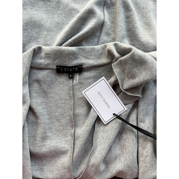 NEW 1STATE Cross Front Womens L V-Neck Long Sleeve Gray Knit Top Draping Stretch - Picture 4 of 8